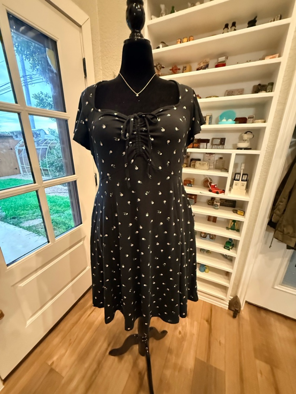 Torrid Black Floral Lace-Up Fit & Flare Dress